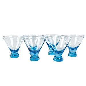 Clear Turquoise Aqua Cocktail Glasses 3.5” Set/6 Shots Barware Sipping Petite